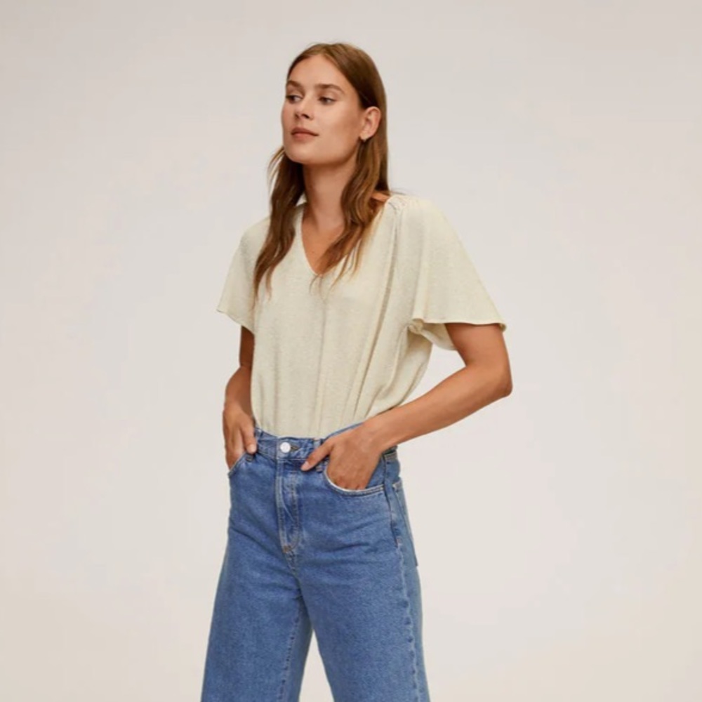 MANGO Gathered sleeves t-shirt